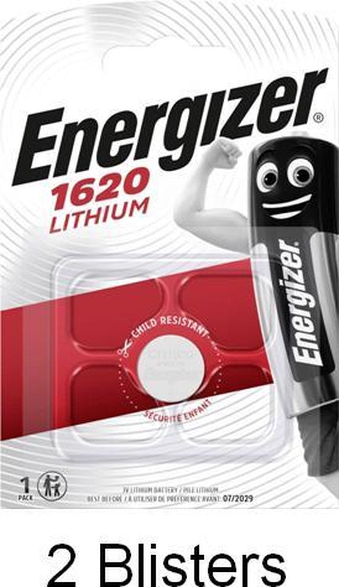 2 stuks (2 blisters a 1 stuk) Energizer CR1620 Lithium Knoopcel 3V