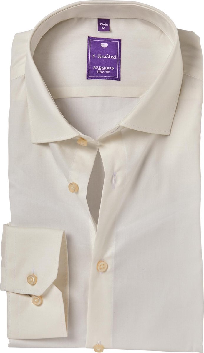 Redmond slim fit overhemd - beige - Strijkvriendelijk - Boordmaat: 41/42