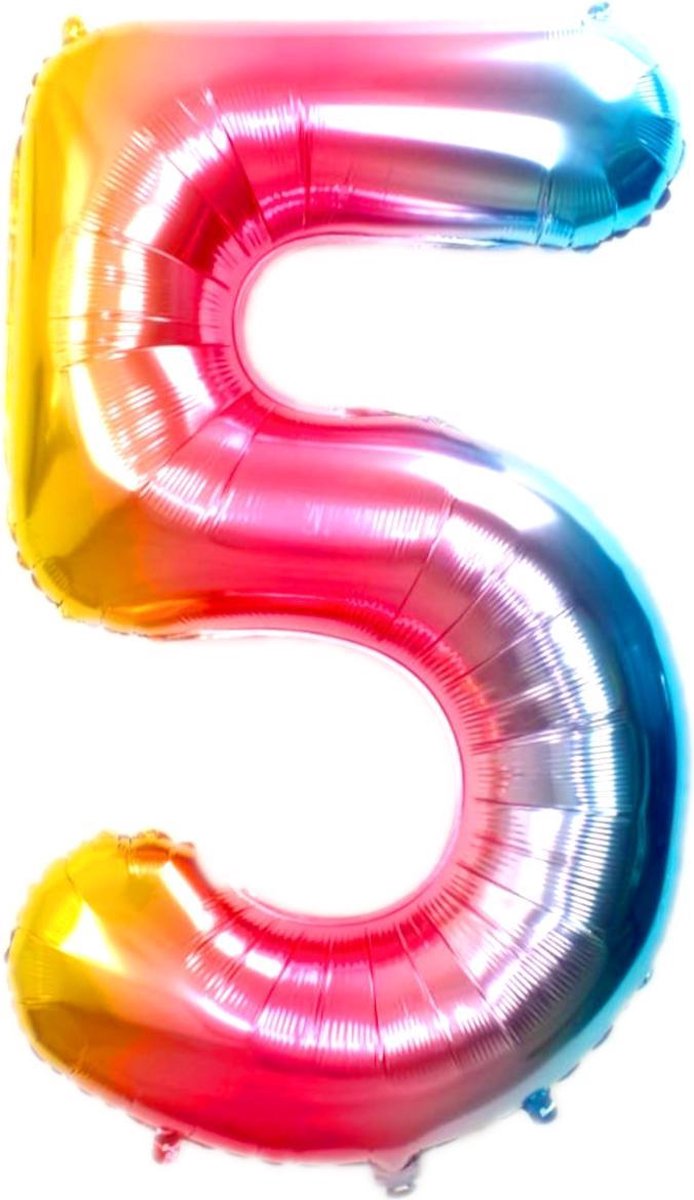Folie Ballon Cijfer 5 Jaar Regenboog 70Cm Verjaardag Folieballon Met Rietje
