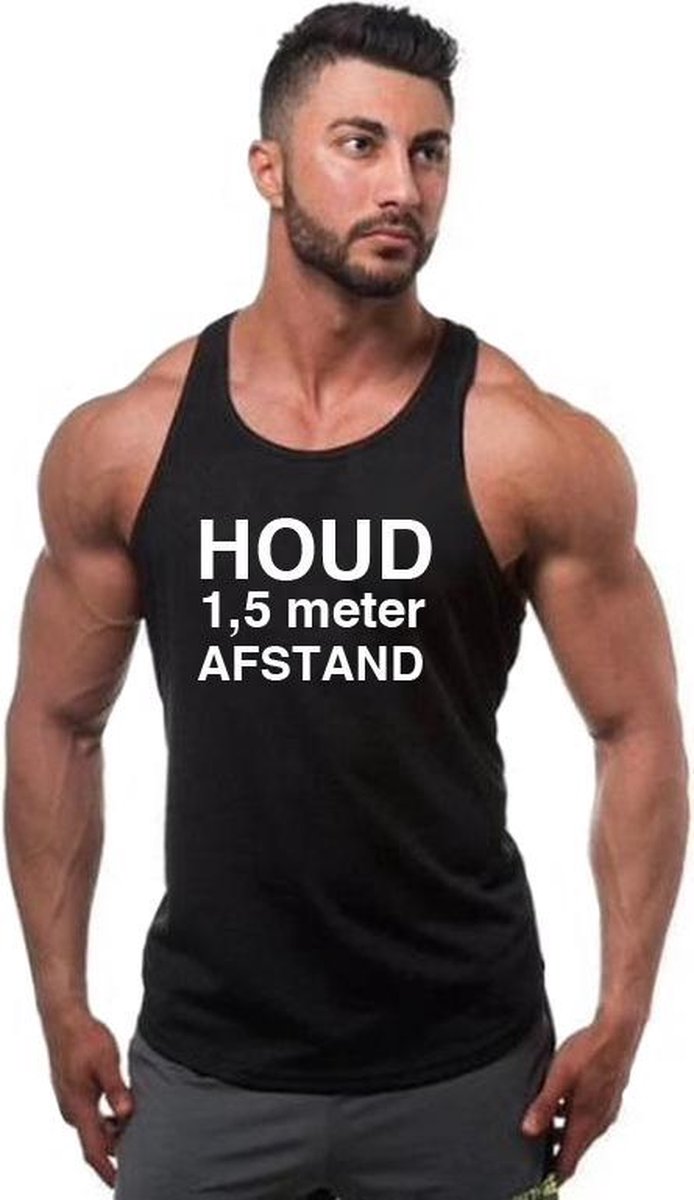 Zwarte Tanktop sportshirt Size XXL met Wit tekst “ Houd 1