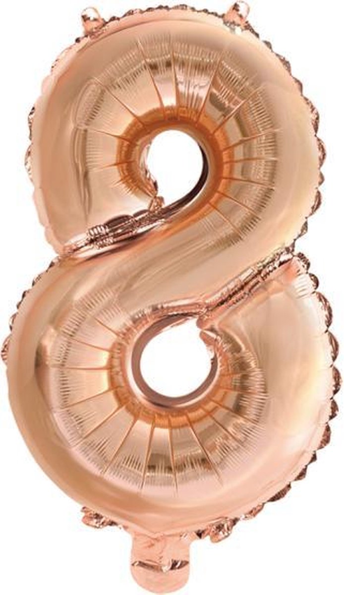 Folie Ballon - Cijfer 8 Rose Goud Met Rietje |Verjaardag/Birthday | Party | Jubileum |
