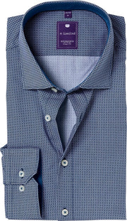 Redmond slim fit overhemd - blauw dessin (contrast) - Strijkvriendelijk - Boordmaat: 39/40