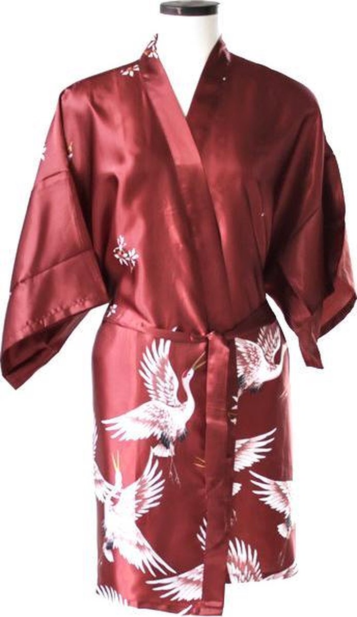 TA-HWA Chinese Kimono Rood met Kraanvogels Kort maat S