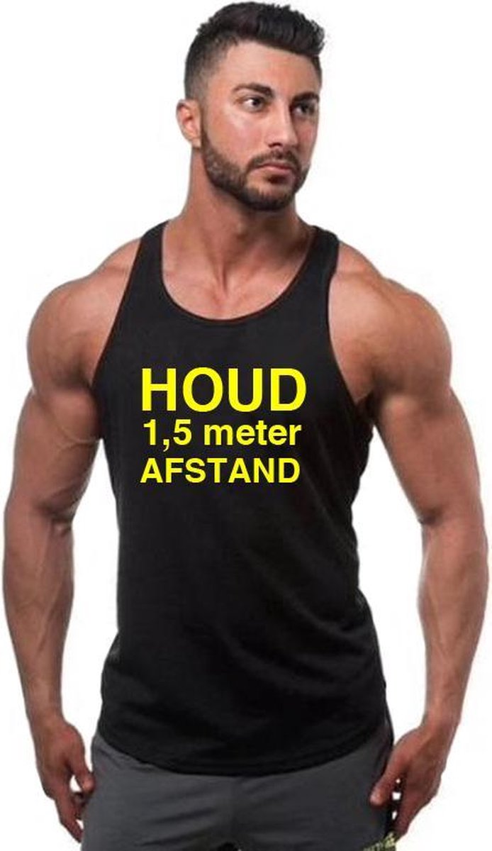 Zwarte Tanktop sportshirt Size XXXL met Fel Gele tekst “ Houd 1