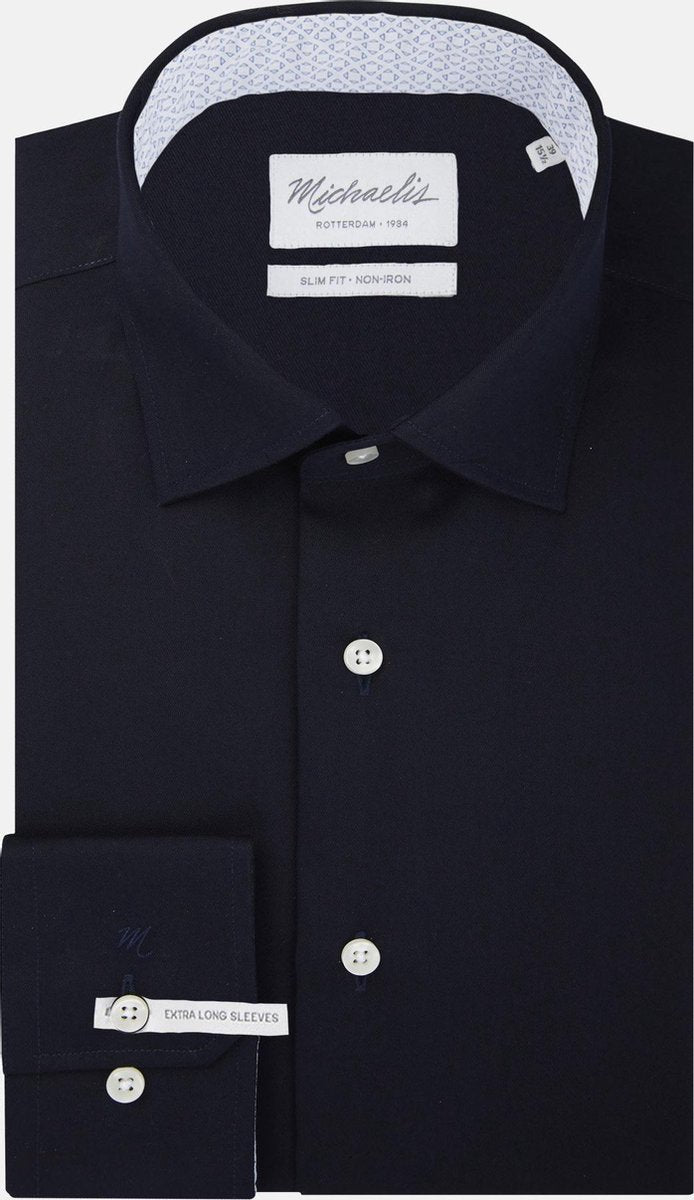 Navy Michaelis shirt met patroon in boord | Extra lange mouw-boordmaat: 39