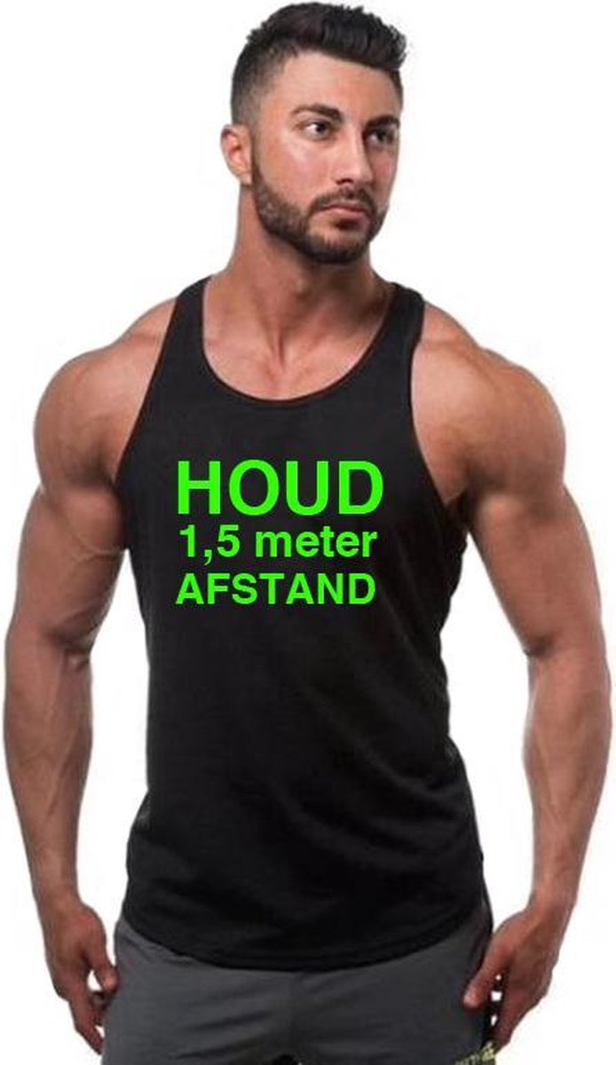Zwarte Tanktop sportshirt Size XXXL met Fel Groene tekst “ Houd 1