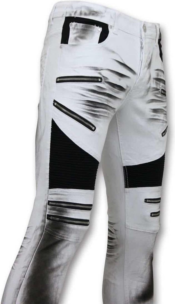 TRUE RISE Fit Damaged Biker Jeans - Slim Fit Heren Broek - 3025-1 - Wit - Maten: 30