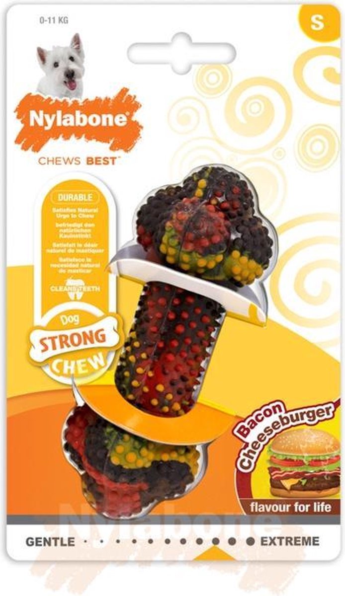 Nylabone Strong kauwbot met bacon- en cheeseburgersmaak - Medium