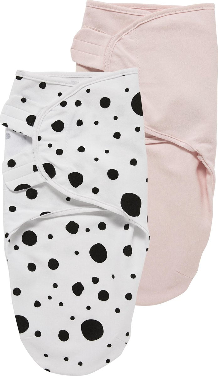 SwaddleMeyco Inbakerdoek 2-pack - 0-3 maanden - Dots zwart / Uni lichtroze