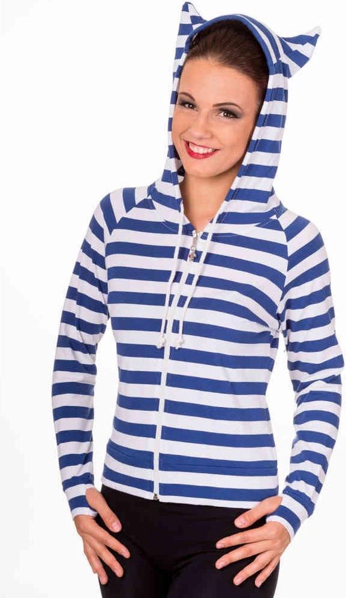 Banned Vest met capuchon -M- CAT EARS STRIPED Blauw/Wit