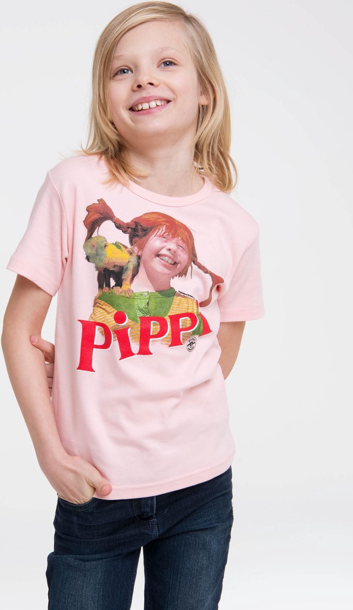Pippi Langkous kinder shirt roze - Logoshirt - 80/86