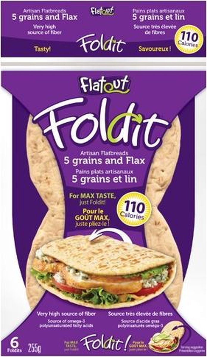 Flatout Foldit | Flatbread | 5 granen en lijnzaad | 6 x 43 gram  | Snel afvallen zonder poespas!
