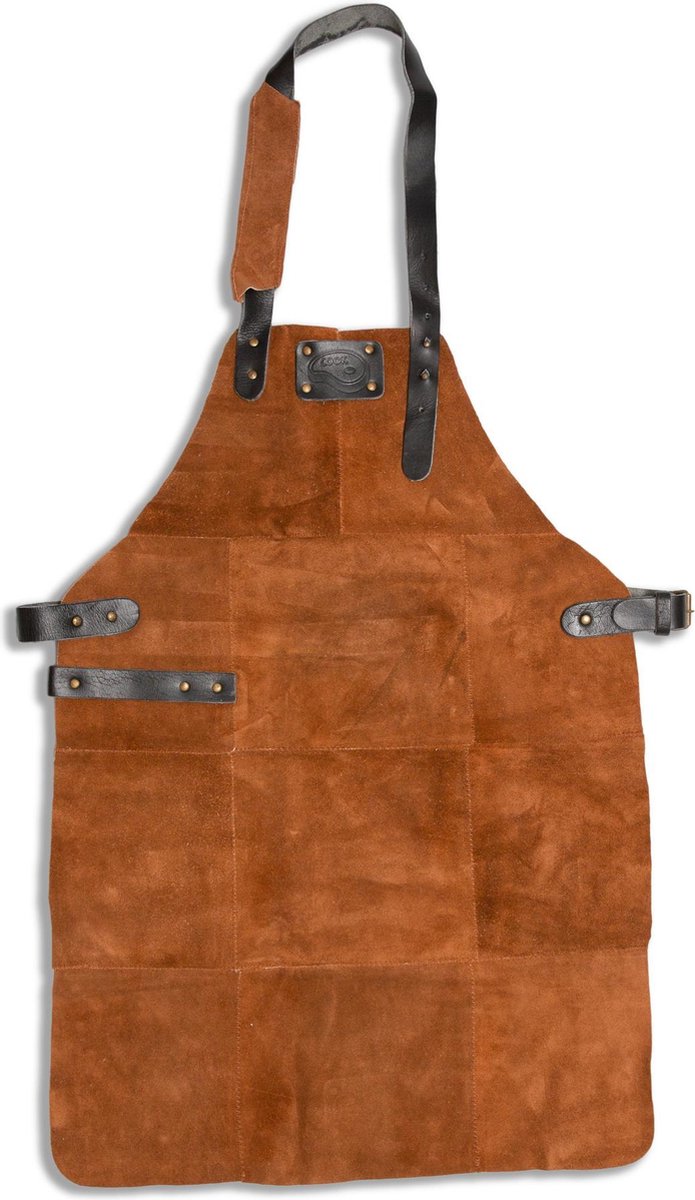 Leren Schort Suède | LICHT BRUIN (Cognac) | BBQ Schort - Lederen Kookschort – Keukenschort - 81x56 cm