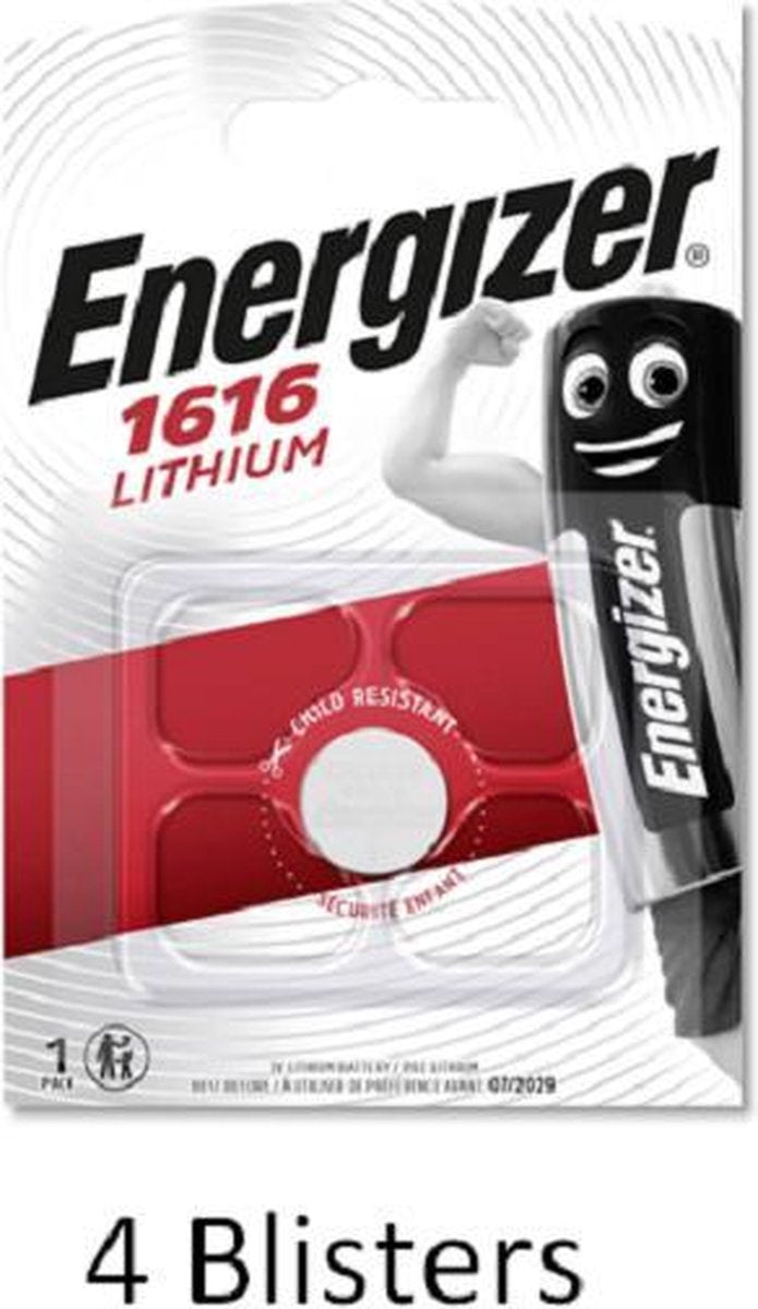 4 stuks (4 blisters a 1 stuk) Energizer CR1616 Lithium knoopcel 3V