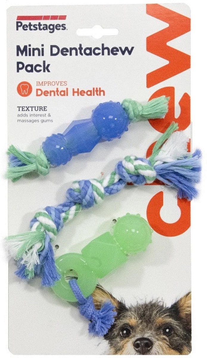 Petstages Mini Dentachew Pack - Hondenspeelgoed - 11X3.5X3 cm Blauw
