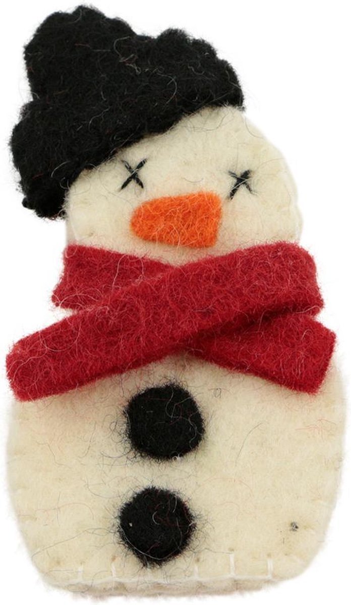 Vingerpop vilt sneeuwpop - Vilt - 11x6x2 cm - Wit - Nepal - Yokomeshi -