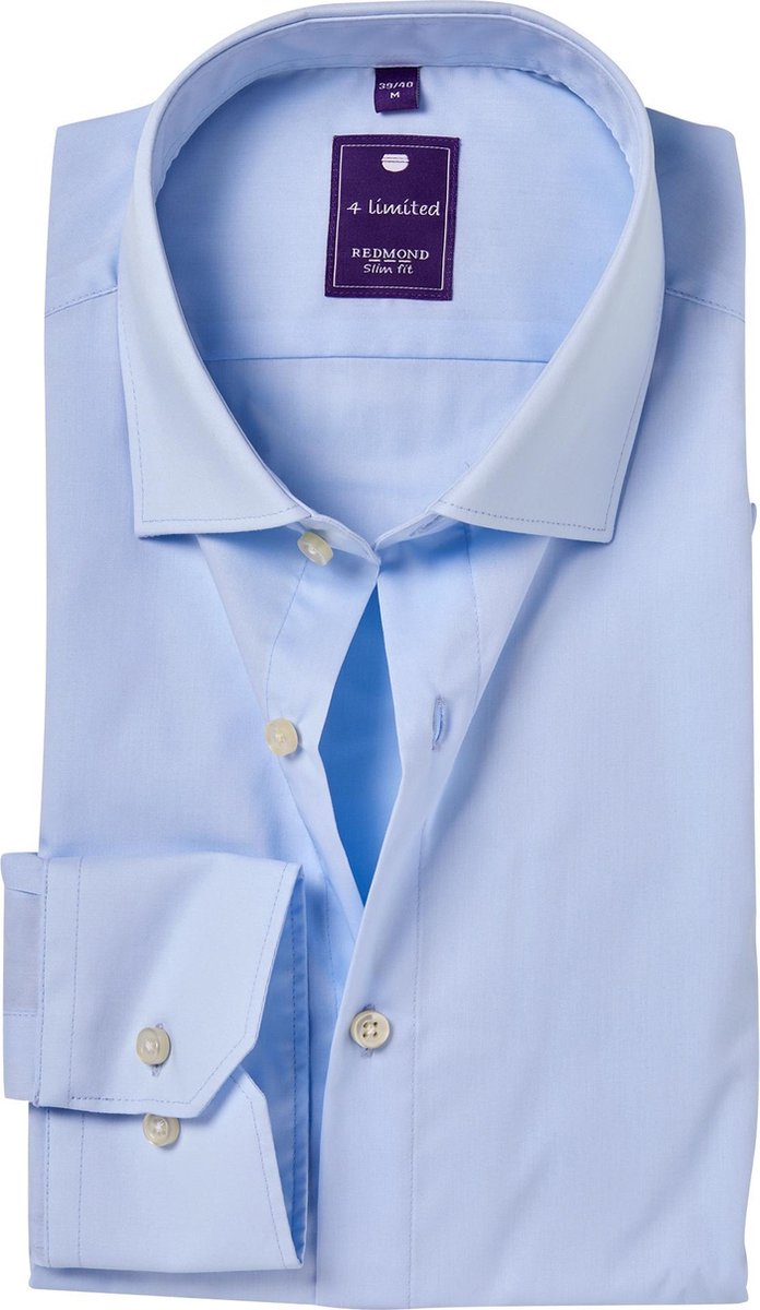 Redmond slim fit overhemd - lichtblauw - Strijkvriendelijk - Boordmaat: 39/40
