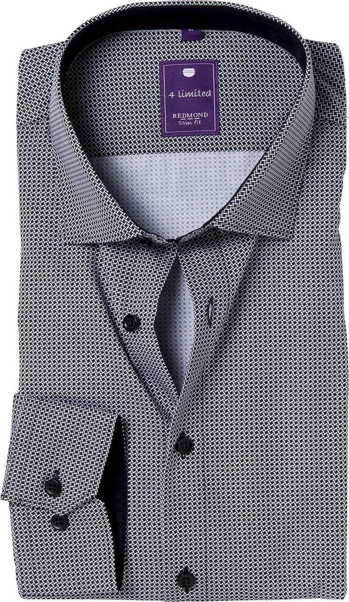 Redmond slim fit overhemd - zwart dessin (contrast) - Strijkvriendelijk - Boordmaat: 43/44