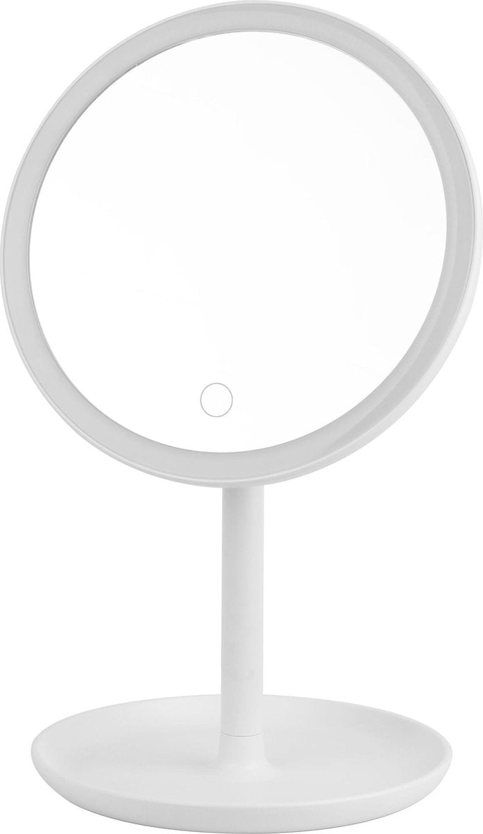 FlinQ Draadloze Design Make-up Spiegel - Oplaadbaar - Drie lichtstanden - Wit - Ronde Make-up Spiegel