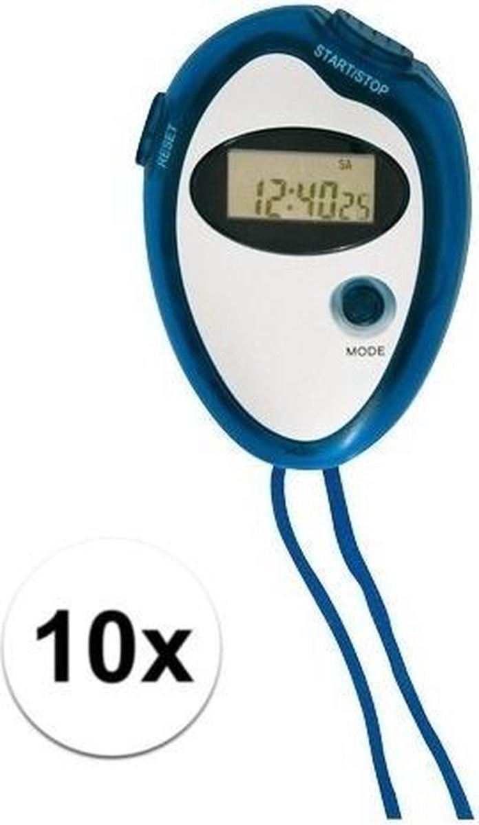 10x Voordelige sport stopwatches blauw - Digitale hardloop stopwatch 10 stuks