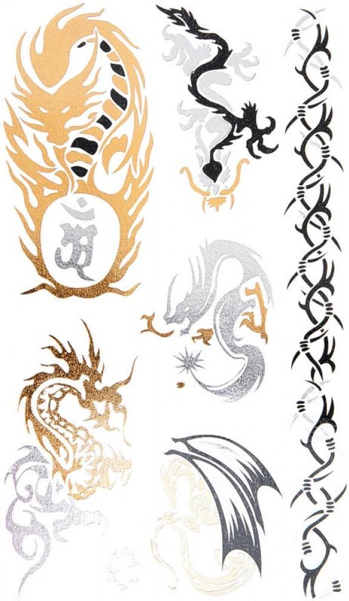 Water overdraagbare Tijdelijke Tattoo - Metallic - Dragon / Draken - 19