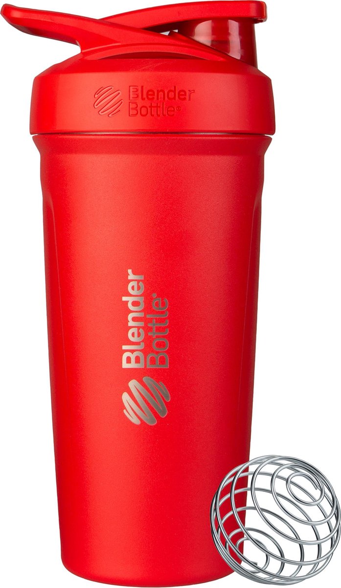 BLENDERBOTTLE | Strada Insulated Staal ROOD. 24 uur een koude shake! 710 ML. Unieke shakebeker van BlenderBottle. Jouw shake gegarandeerd zonder klonten door BlenderBall van chirurgisch staal en ronde onderkant.