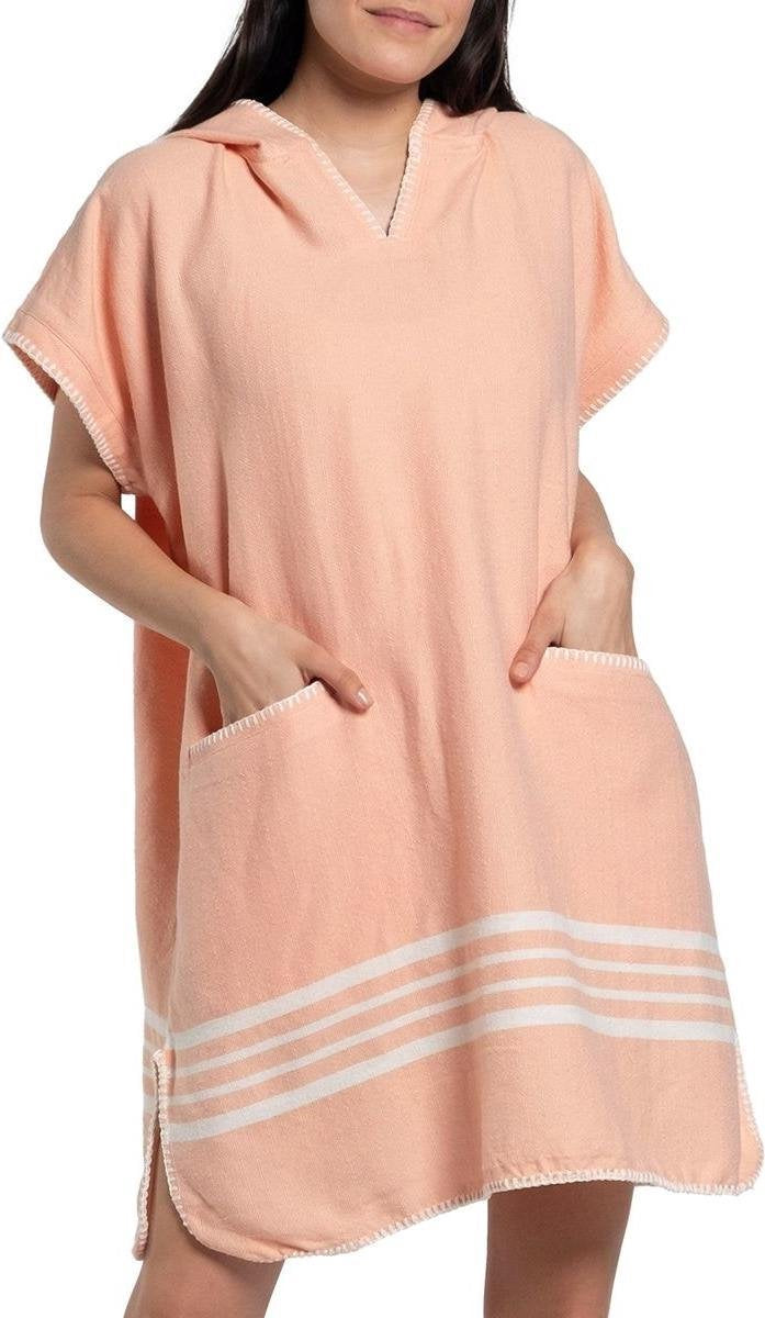 Strandponcho Sultan Melon - maat S/M - dames poncho - poncho volwassen - poncho met capuchon - maat S/M - saunaponcho - damesponcho