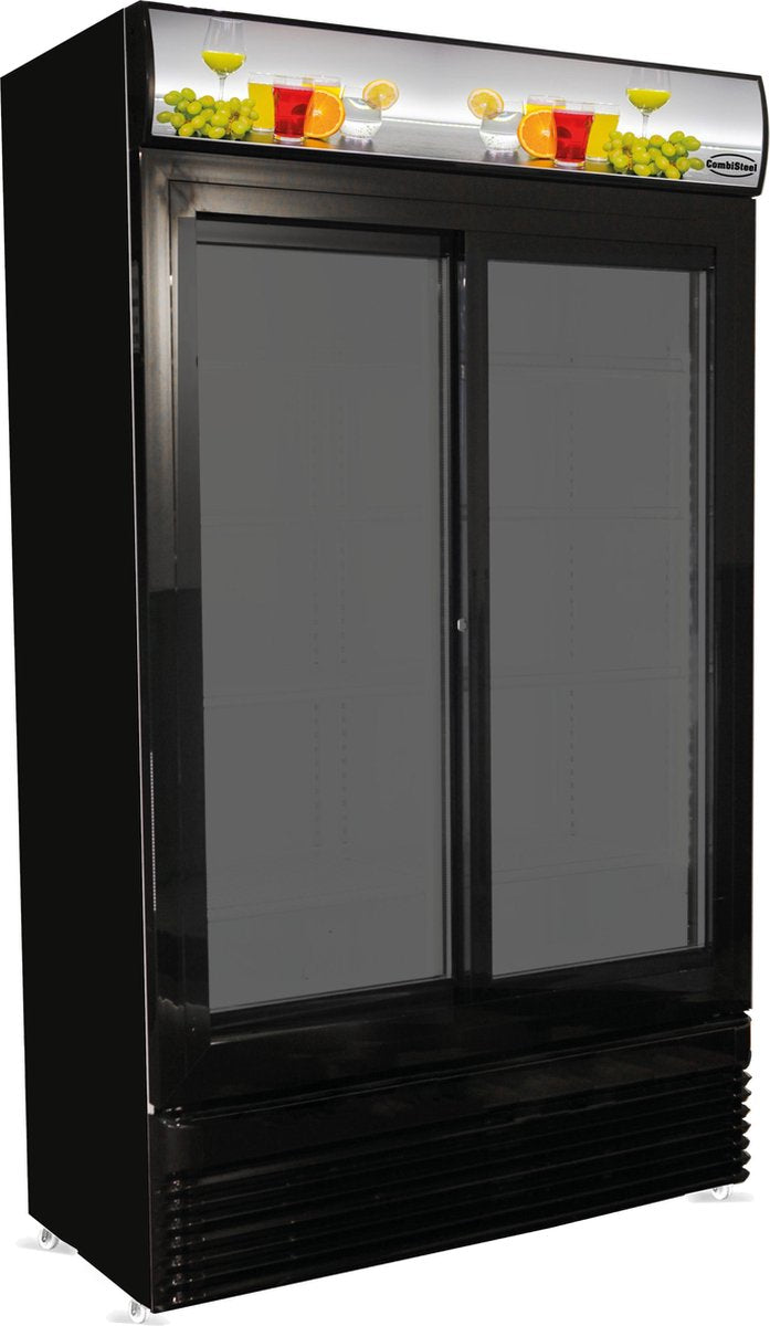 Professionele glasdeur koelkast | Zwart | 780 L | 2 schuifdeuren | getint glas | Combisteel | 7455.1398 | Horeca