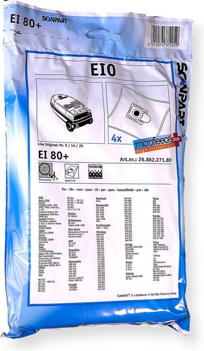 Scanpart Ei80 en Microfleese Stofzak Ecoline Tcs 1400