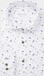 Michaelis Heren Overhemd Wit Met Zomerse Print Slim Fit - 40
