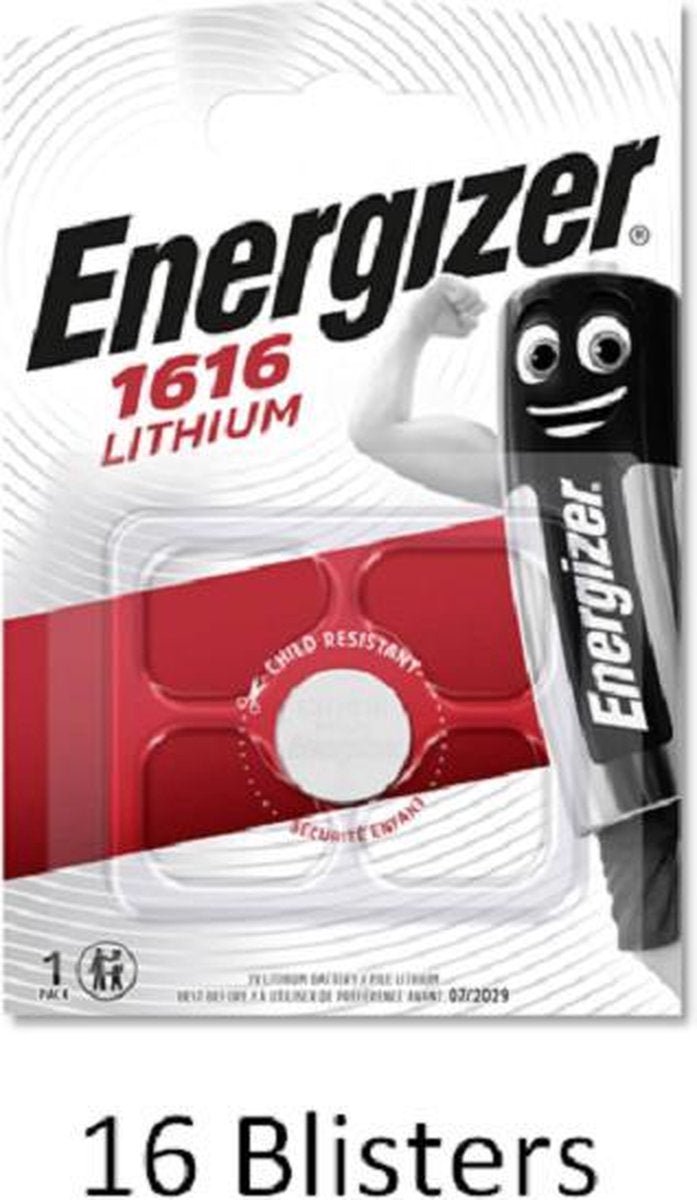 16 stuks (16 blisters a 1 stuk) Energizer CR1616 Lithium knoopcel 3V