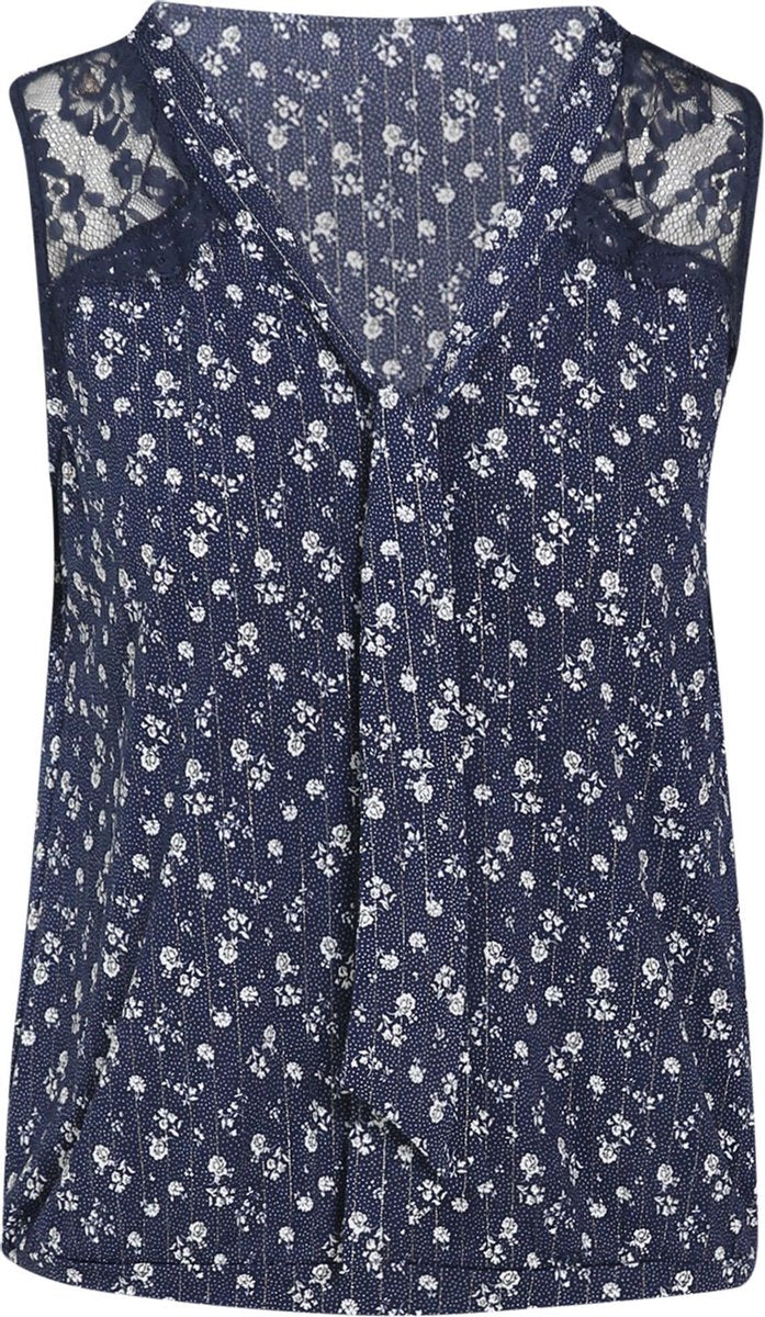 Cassis - Top met bloemenprint - Marineblauw