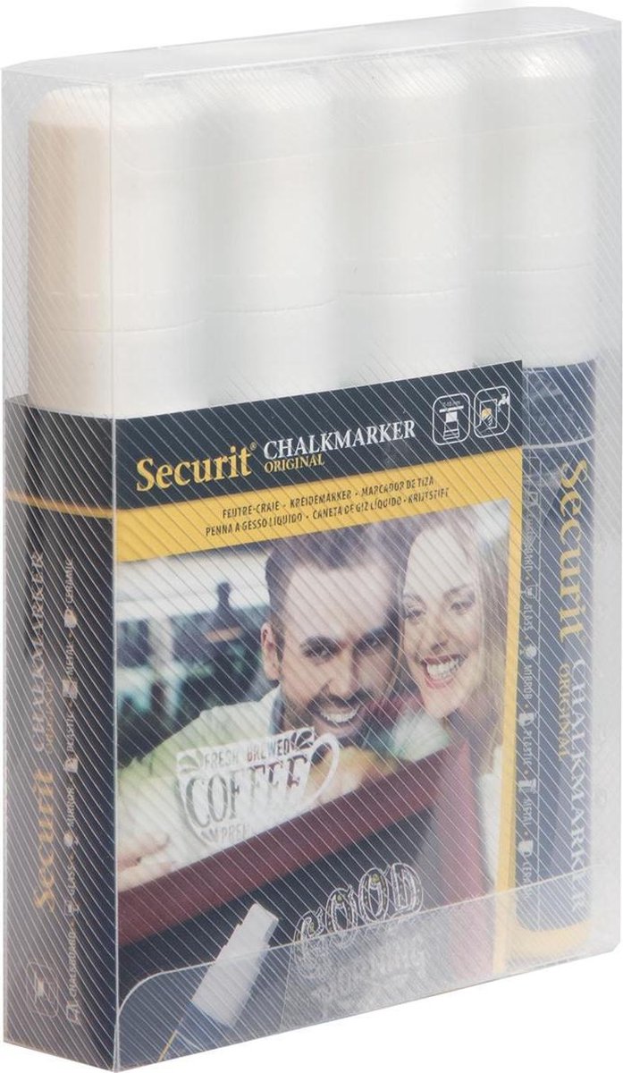 SECURIT KRIJTMARKER L WIT 4X