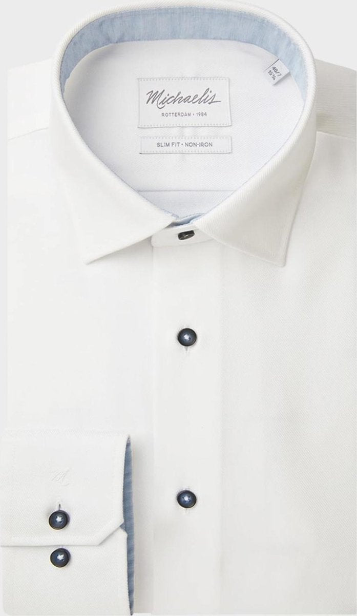 Wit heavy twill overhemd met details van Michaelis-boordmaat: 45