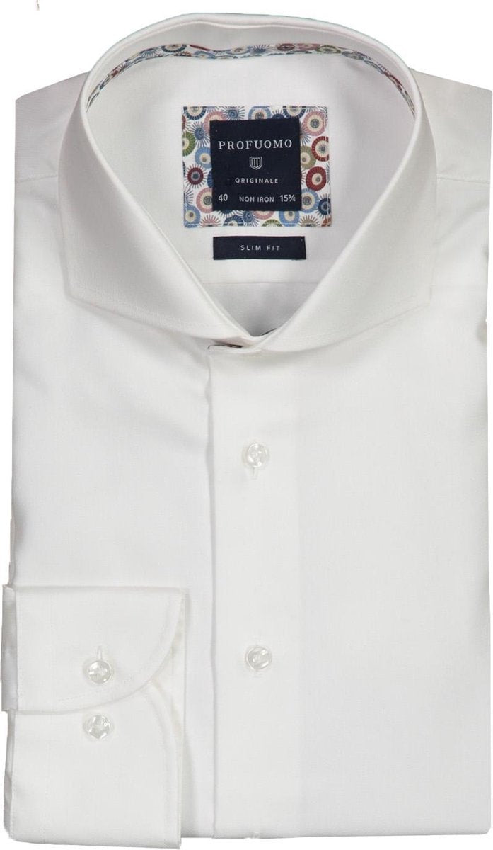 Profuomo   Overhemd Wit Getailleerd - Maat UK18-EU45 - Heren - Herfst/Winter Collectie - Katoen