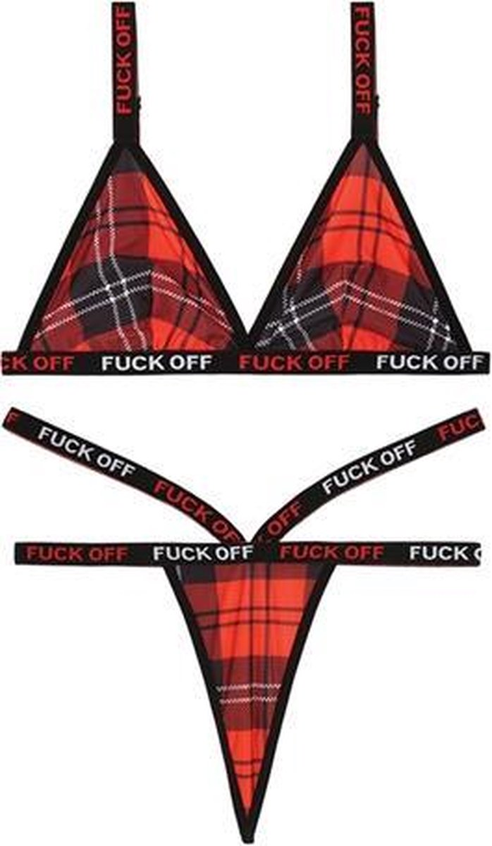 Fuck Off BH-Set - Dames Lingerie - L/XL - BH-Sets - Rood - Discreet verpakt en bezorgd