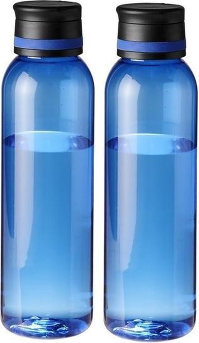 2x Blauwe drinkflessen/waterflessen met schroefdeksel 740ml - Sportfles