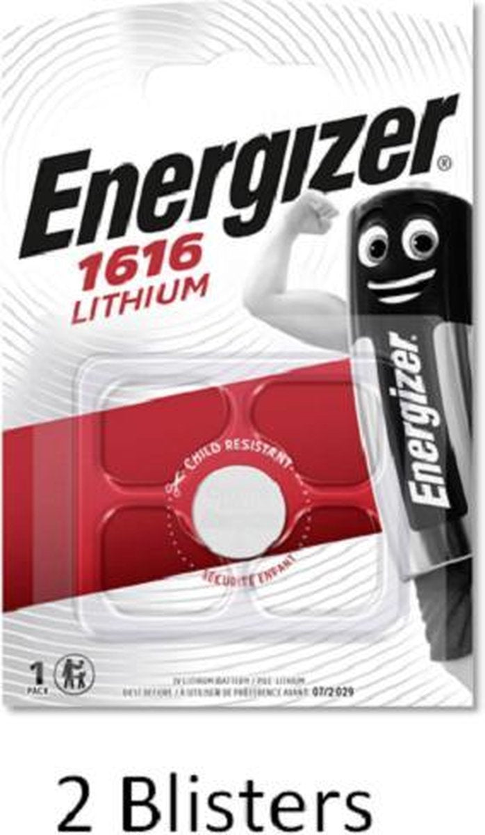 2 stuks (2 blisters a 1 stuk) Energizer CR1616 Lithium knoopcel 3V