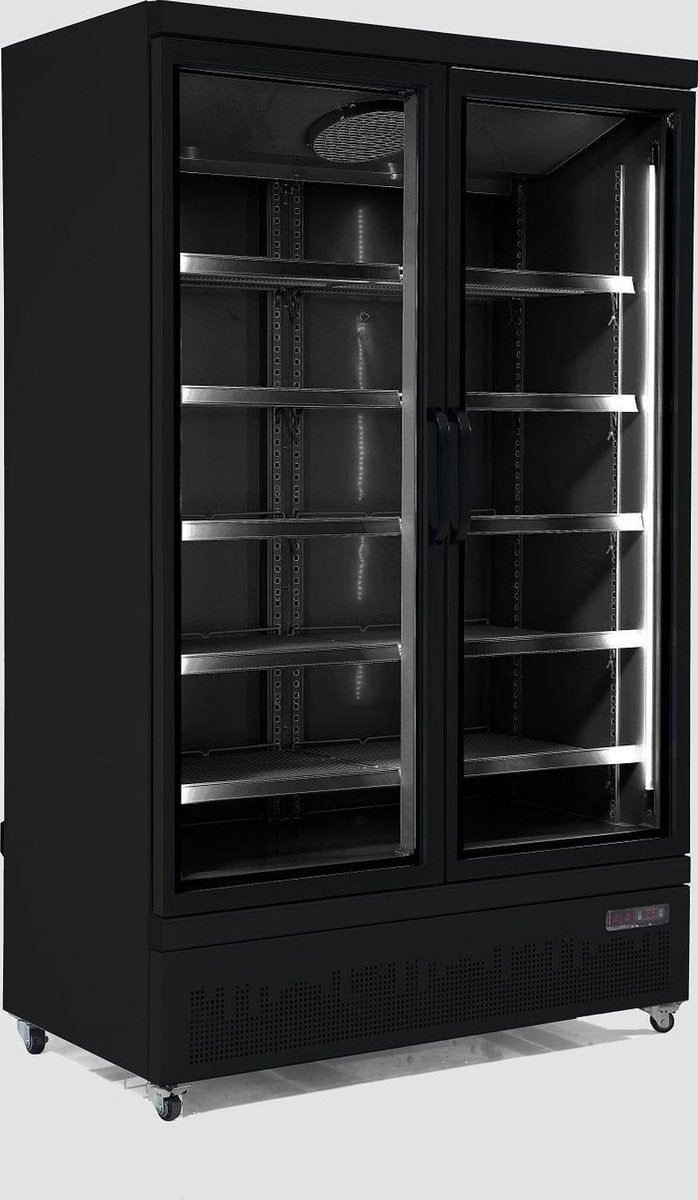 Professionele Display vrieskast | 2 Glasdeuren | 1000 L | zwart | Combisteel | 7455.2245 | Horeca