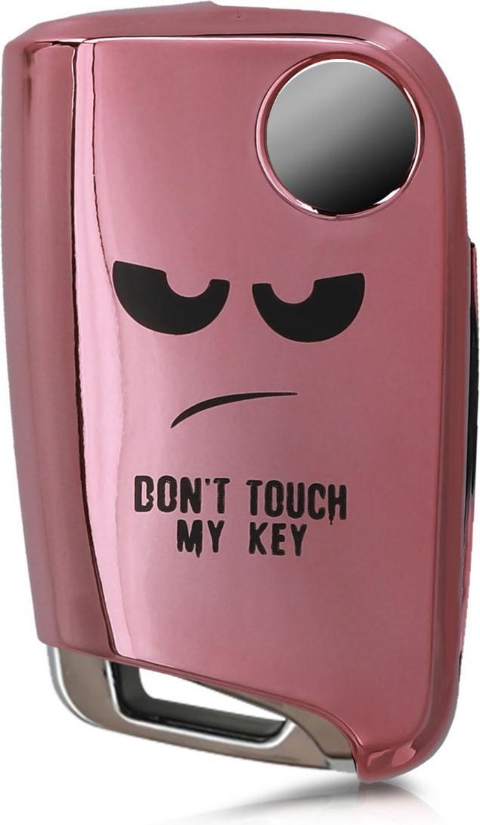 kwmobile autosleutelhoes voor VW Golf 7 MK7 3-knops autosleutel - TPU beschermhoes - sleutelcover - Don't Touch My Key design - zwart / hoogglans ros�goud