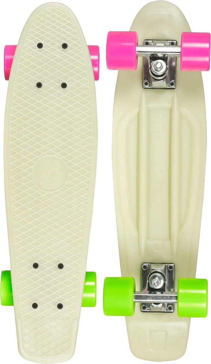 Skateboard Penny Board Volwassenen/Kinderen/Jongens/Meisjes  - Choke - Juicy Susi Wit Glow in The Dark 57 cm - Glow in the dark - 22.5 inch - Polypropeen