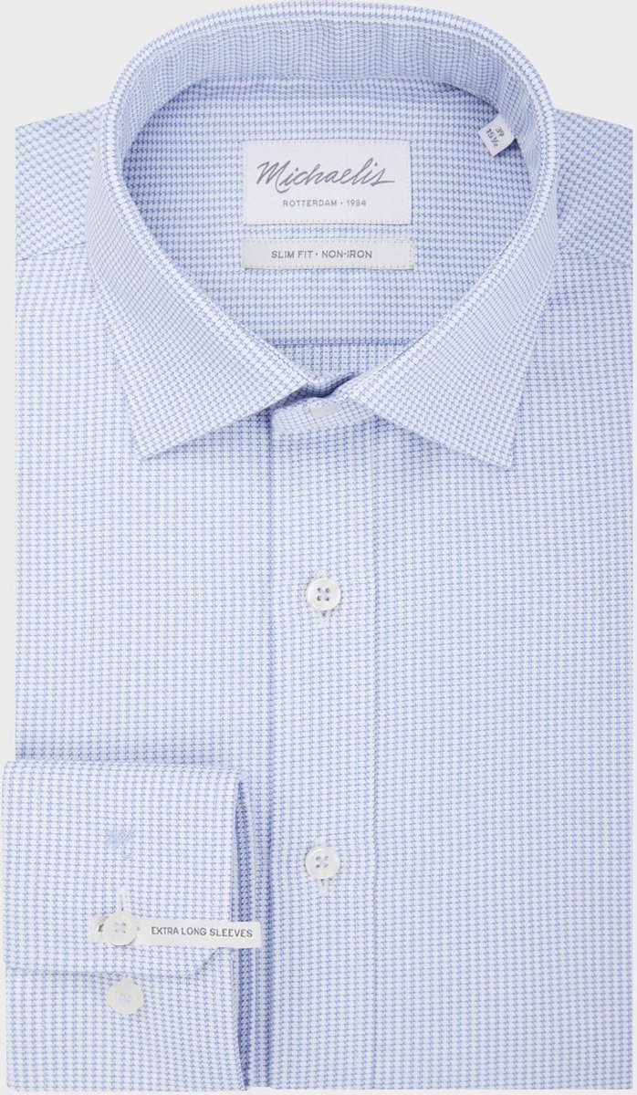 Lichtblauw pied de poule Michaelis shirt | Extra lange mouw-boordmaat: 43