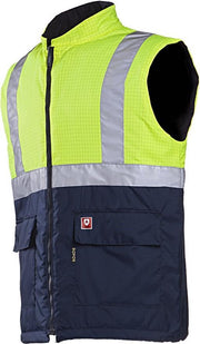 Sioen Bravone Vlamvertragende en antistatische signalisatie bodywarmer Fluo Geel/Marine maat M