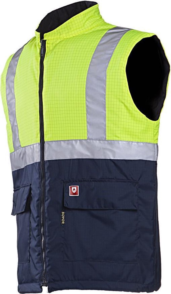 Sioen Bravone Vlamvertragende en antistatische signalisatie bodywarmer Fluo Geel/Marine maat M