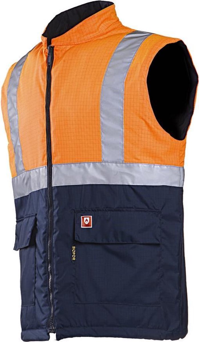 Sioen Bravone Vlamvertragende en antistatische signalisatie bodywarmer Fluo Oranje/Marine maat XXL