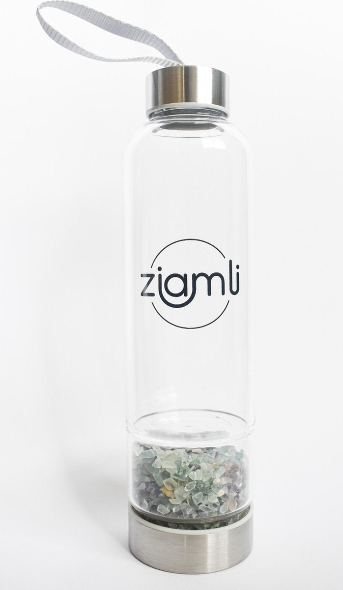 Ziamli Waterfles - Fluoriet - Waterfles met kristallen (kleine) - Kristal waterfles - 550 ML