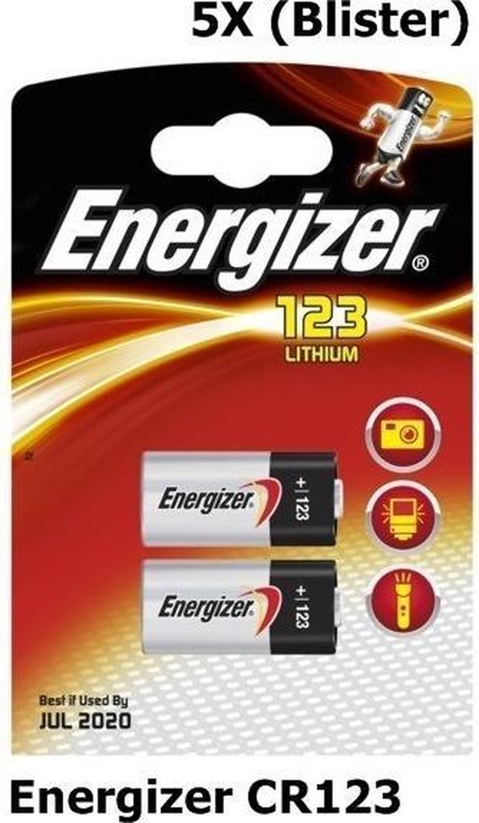 10 Stuks (5 Blisters a 2stk) - Energizer CR123 Lithium batterij - R123