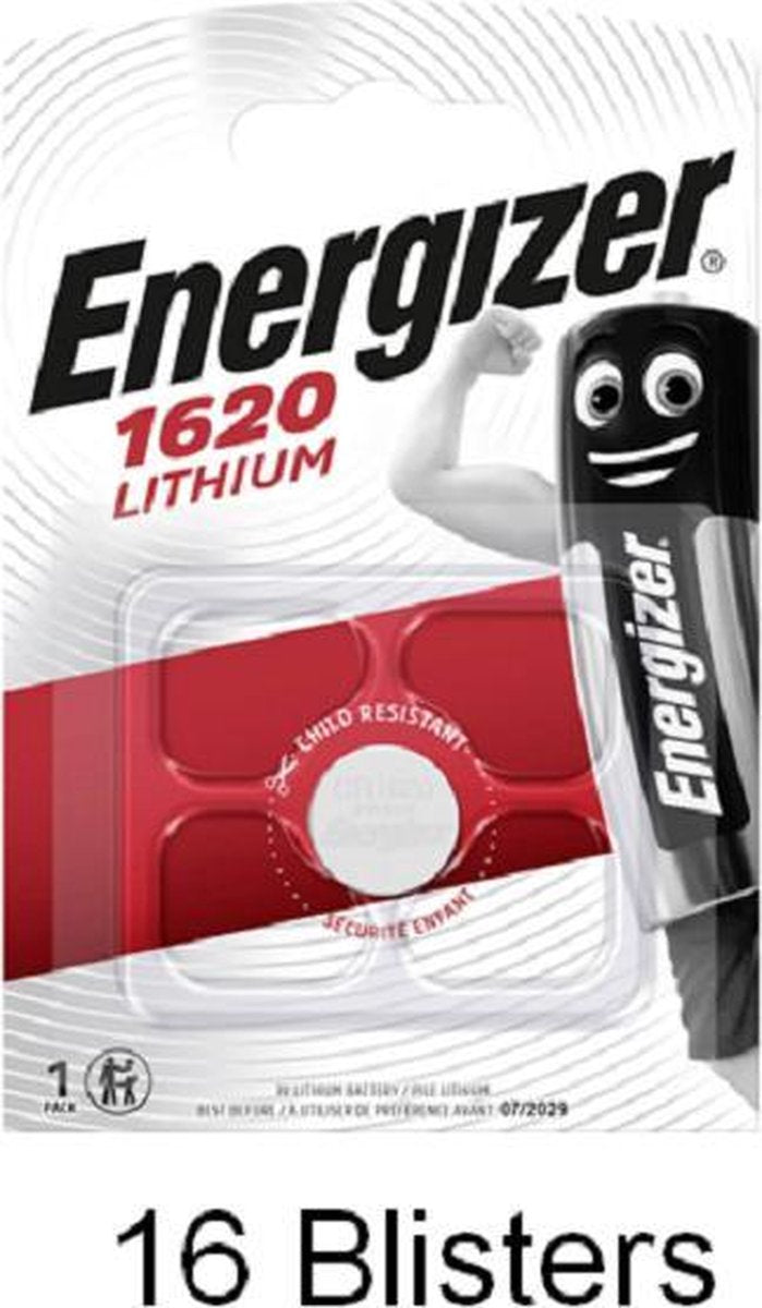 16 stuks (16 blisters a 1 stuk) Energizer CR1620 Lithium Knoopcel 3V