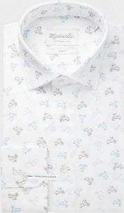Michaelis Overhemd Wit Scooter Print Kent Single Cuff ML7 Slim Fit - 40