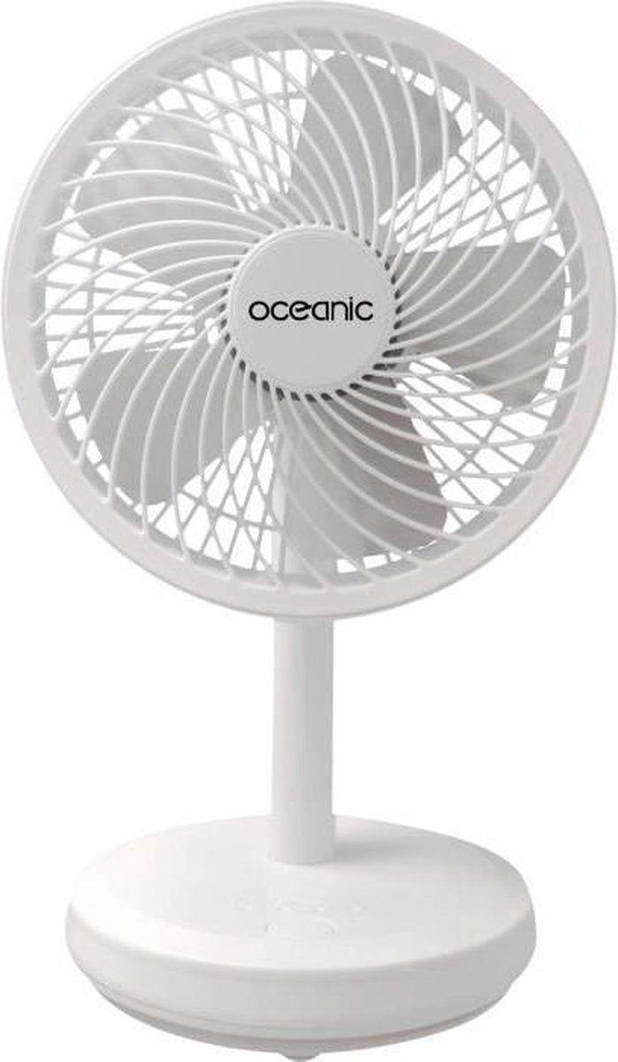 OCEANIC Mini USB Oplaadbare Ventilator - Diameter 15 cm - 4 W - 4 snelheden - Li-Ion 2.6 Ah batterij - Wit